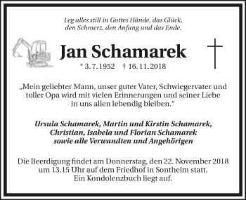 Traueranzeige von Jan Schamarek 