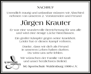 Traueranzeige von Jürgen Krauter 