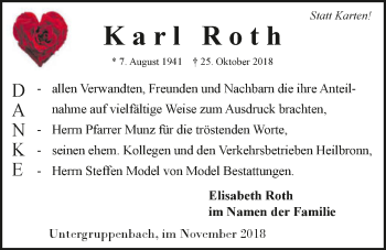 Traueranzeige von Karl Roth