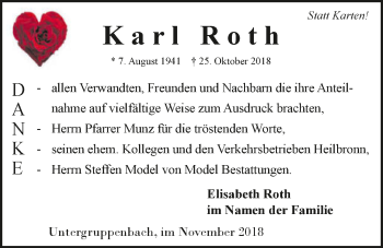Traueranzeige von Karl Roth 