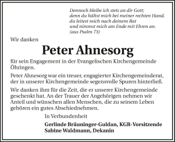 Traueranzeige von Peter Ahnesorg 