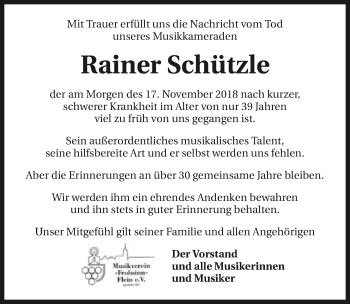 Traueranzeige von Rainer Schützle 