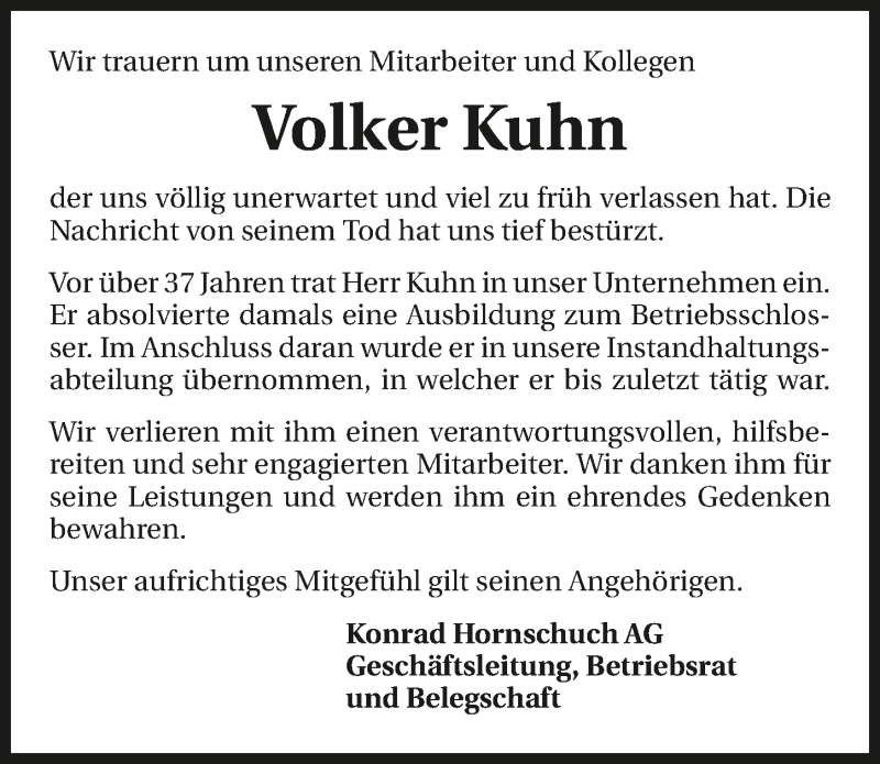  Traueranzeige für Volker Kuhn vom 16.11.2018 aus 