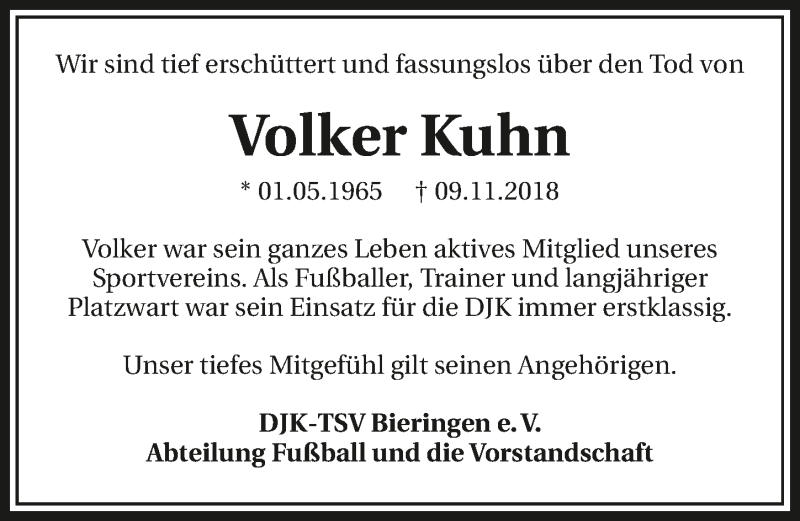  Traueranzeige für Volker Kuhn vom 16.11.2018 aus 