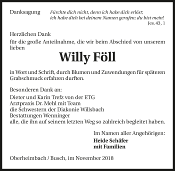 Traueranzeige von Willy Föll 