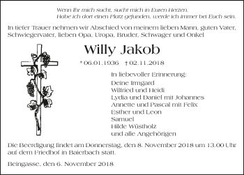 Traueranzeige von Willy Jakob 