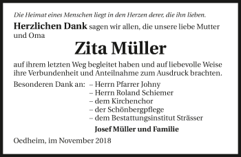 Traueranzeige von Zita Müller 