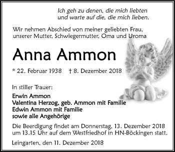 Traueranzeige von Anna Ammon 