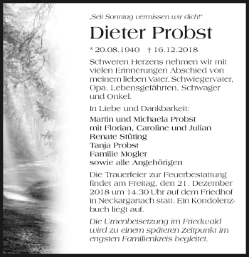 Traueranzeige von Dieter Probst 