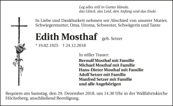 Traueranzeige von Edith Mosthaf 