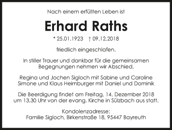 Traueranzeige von Erhard Raths 