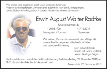 Traueranzeige von Erwin August Walter Radtke 