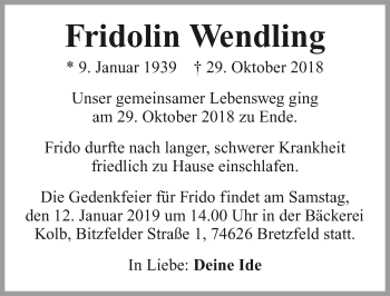 Traueranzeige von Fridolin Wendling 