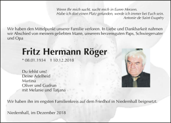 Traueranzeige von Fritz Hermann Röger 