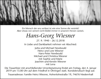 Traueranzeige von Hans-Georg Wiesner 