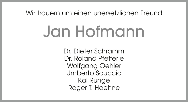  Traueranzeige für Jan Hofmann vom 06.12.2018 aus 