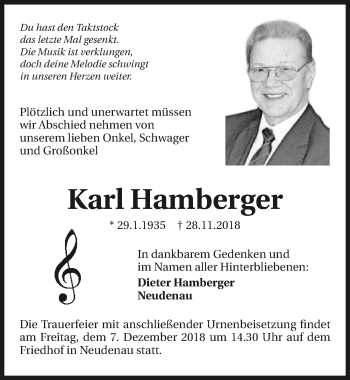 Traueranzeige von Karl Hamberger 