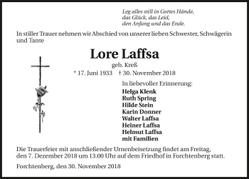 Traueranzeige von Lore Laffsa 