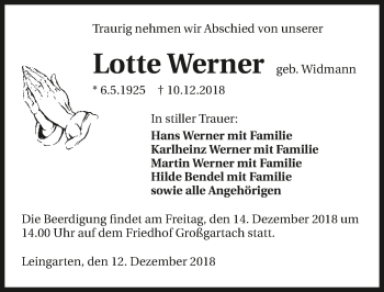Traueranzeige von Lotte Werner 