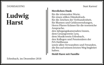 Traueranzeige von Ludwig Harst 
