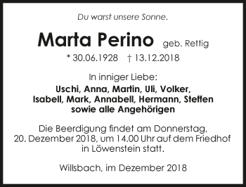 Traueranzeige von Marta Perino 