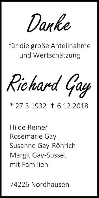 Traueranzeige von Richard Gay 