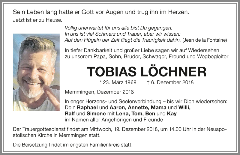  Traueranzeige für Tobias Löchner vom 15.12.2018 aus 