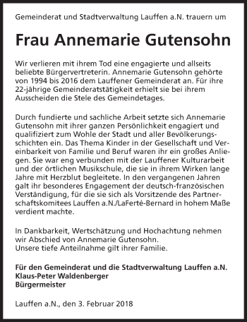 Traueranzeige von Annemarie Gutensohn 