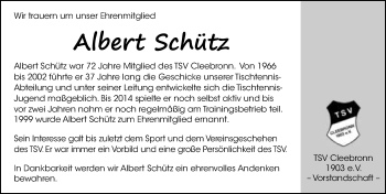 Traueranzeige von Albert Schütz 