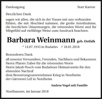 Traueranzeige von Barbara Weinmann 