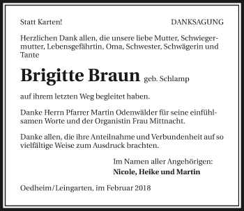 Traueranzeige von Brigitte Braun 