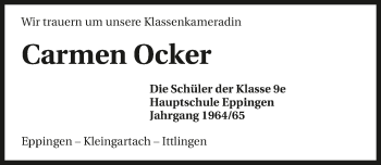 Traueranzeige von Carmen Ocker 