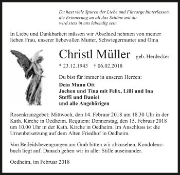 Traueranzeige von Christl Müller 