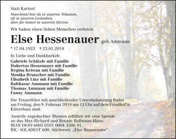 Traueranzeige von Else Hessenauer 