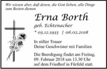 Traueranzeige von Erna Borth 