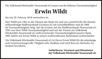 Traueranzeige von Erwin Wildt 