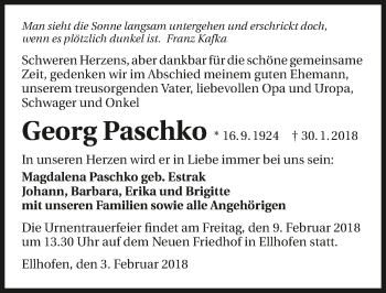 Traueranzeige von Georg Paschko 