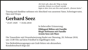 Traueranzeige von Gerhard Seez 