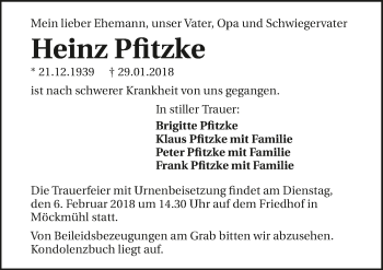 Traueranzeige von Heinz Pfitzke 