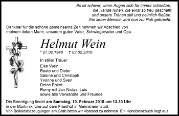 Traueranzeige von Helmut Wein 