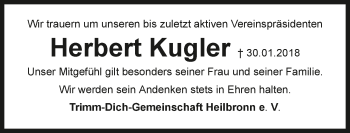 Traueranzeige von Herbert Kugler 