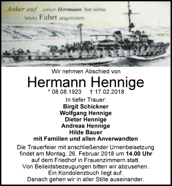 Traueranzeige von Hermann Hennige 