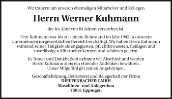 Traueranzeige von Herrn Werner Kuhmann 
