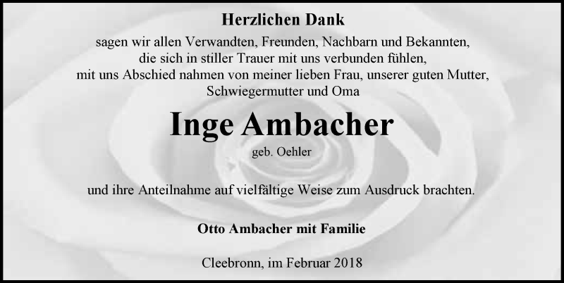  Traueranzeige für Ingeborg Ambacher vom 22.02.2018 aus 