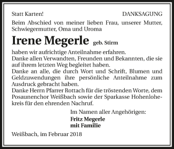 Traueranzeige von Irene Megerle 