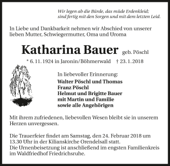 Traueranzeige von Katharina Bauer 