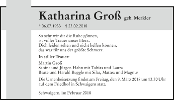 Traueranzeige von Katharina Groß 