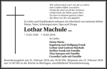 Traueranzeige von Lothar Machule 