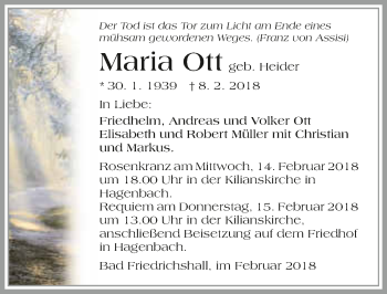 Traueranzeige von Maria Ott 