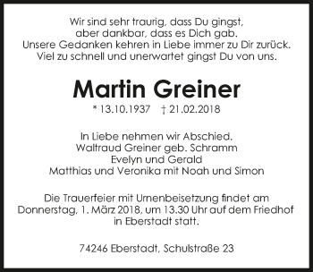 Traueranzeige von Martin Greiner 